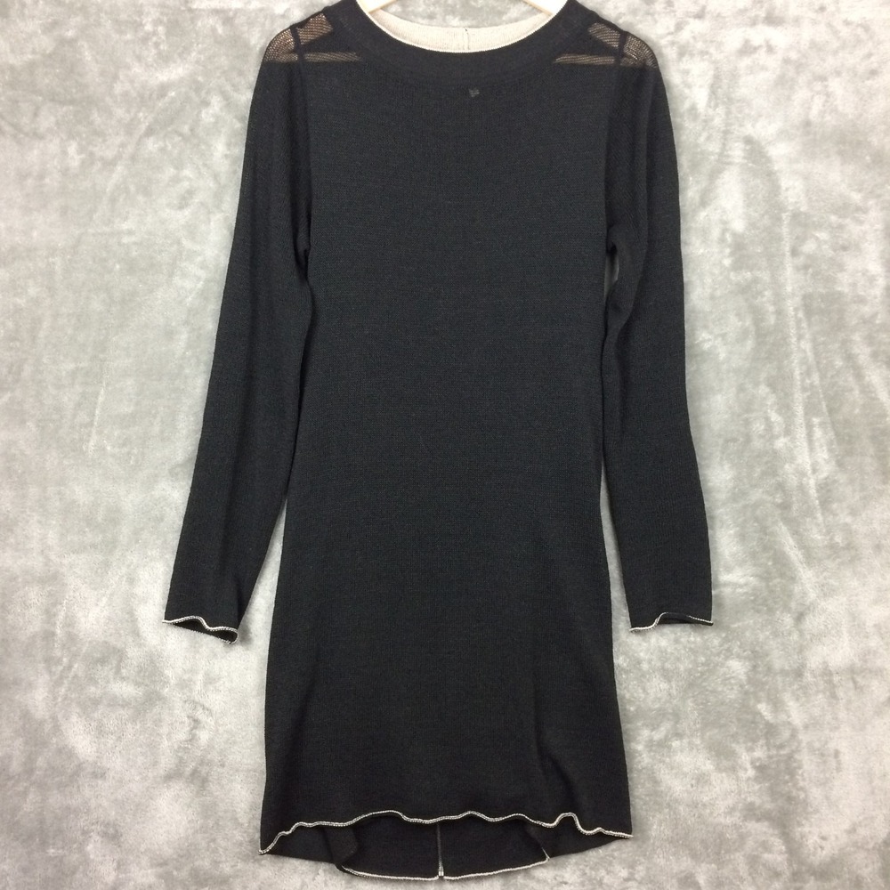 Annette Gortz‎ Sweater Tunic Medium Linen Knit Round Neck Black Avant Garde READ